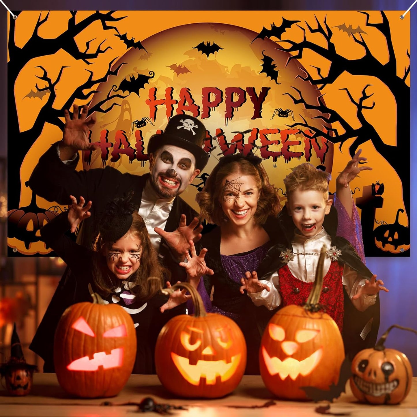 PartyYaa Halloween Banner Decorations, Long Halloween Banner Party Photo Booth, Pumpkin & Ghost Garden Fence Ornament for Indoor Outdoor