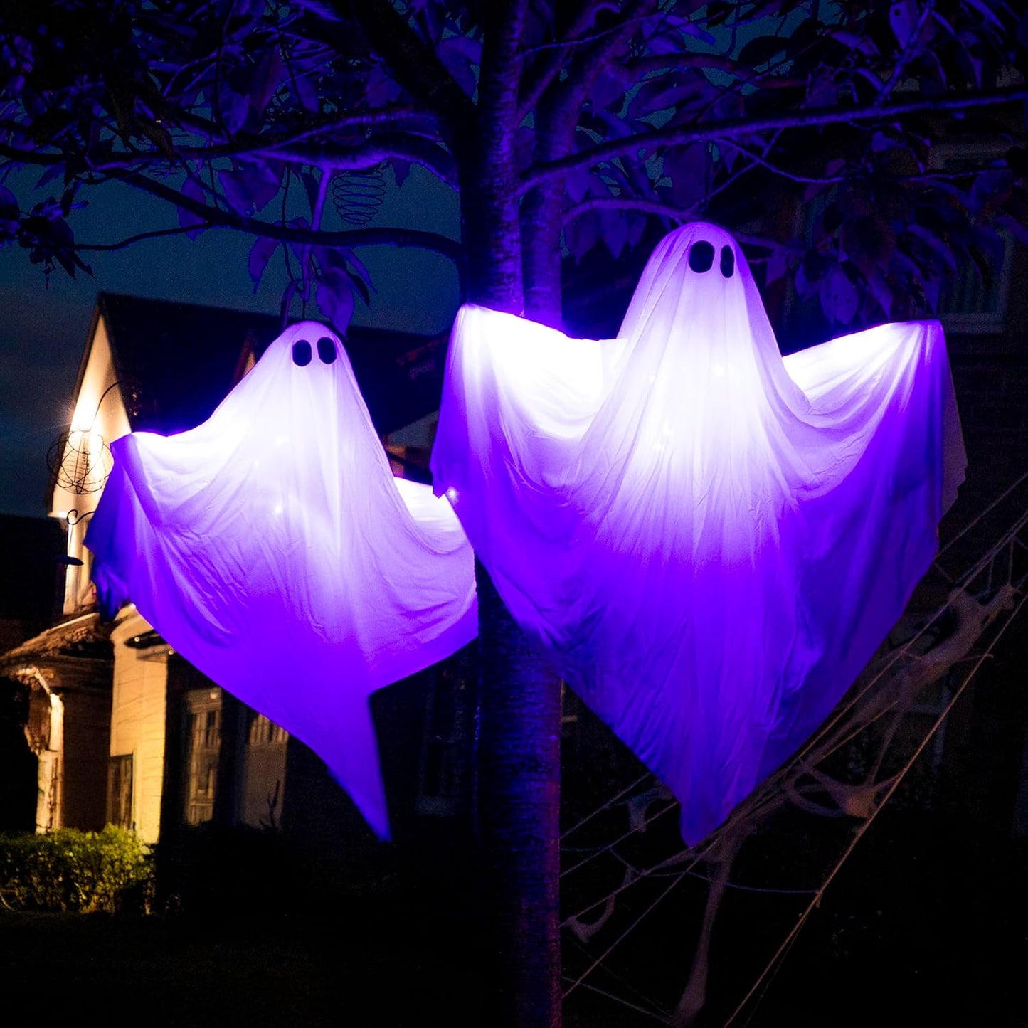 Marco Paul Set of Two EXTRA Large Light up Outdoor Ghost Decorations 4FT 120cm Pre-lit LED Indoor Spooky Halloween Decor Outside Scary Ghosts of Halloween for Garden