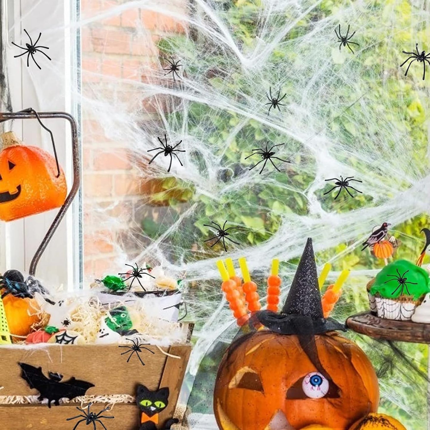 Halloween Spider Web Decoration - 60g Halloween Cobwebs with 30pcs Fake Spiders, Scary Spider Webs for Outdoor Haloween Party Decorations