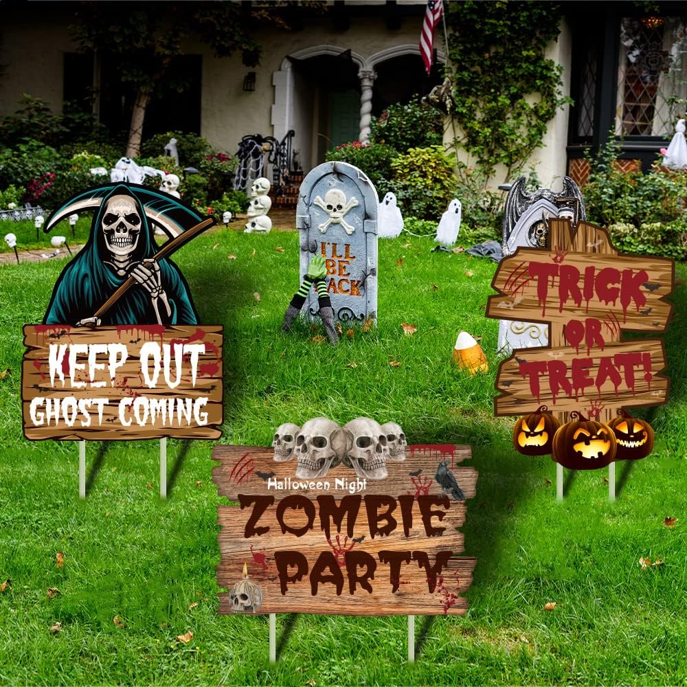 Halloween Decorations Outdoor Scary Halloween Garden Decorations 3 Pack Yard Signs Zombie Party Warning Sign Stakes for Outdoor Halloween Decor NMKL
