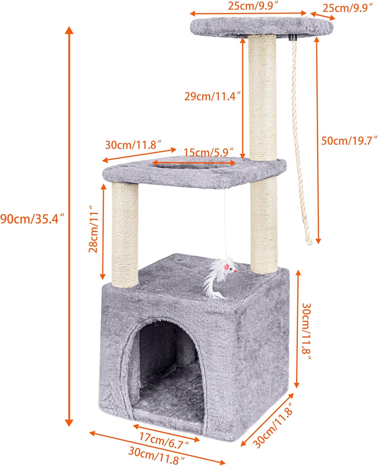 Cat Scratching Post, 90cm Cat Tree for Indoor Cats Multi-Level Stable Cat Tower for Climbing Playing and Relaxation