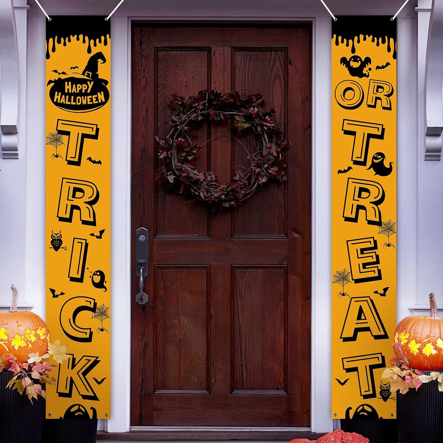 PartyYaa Halloween Banner Decorations, Long Halloween Banner Party Photo Booth, Pumpkin & Ghost Garden Fence Ornament for Indoor Outdoor