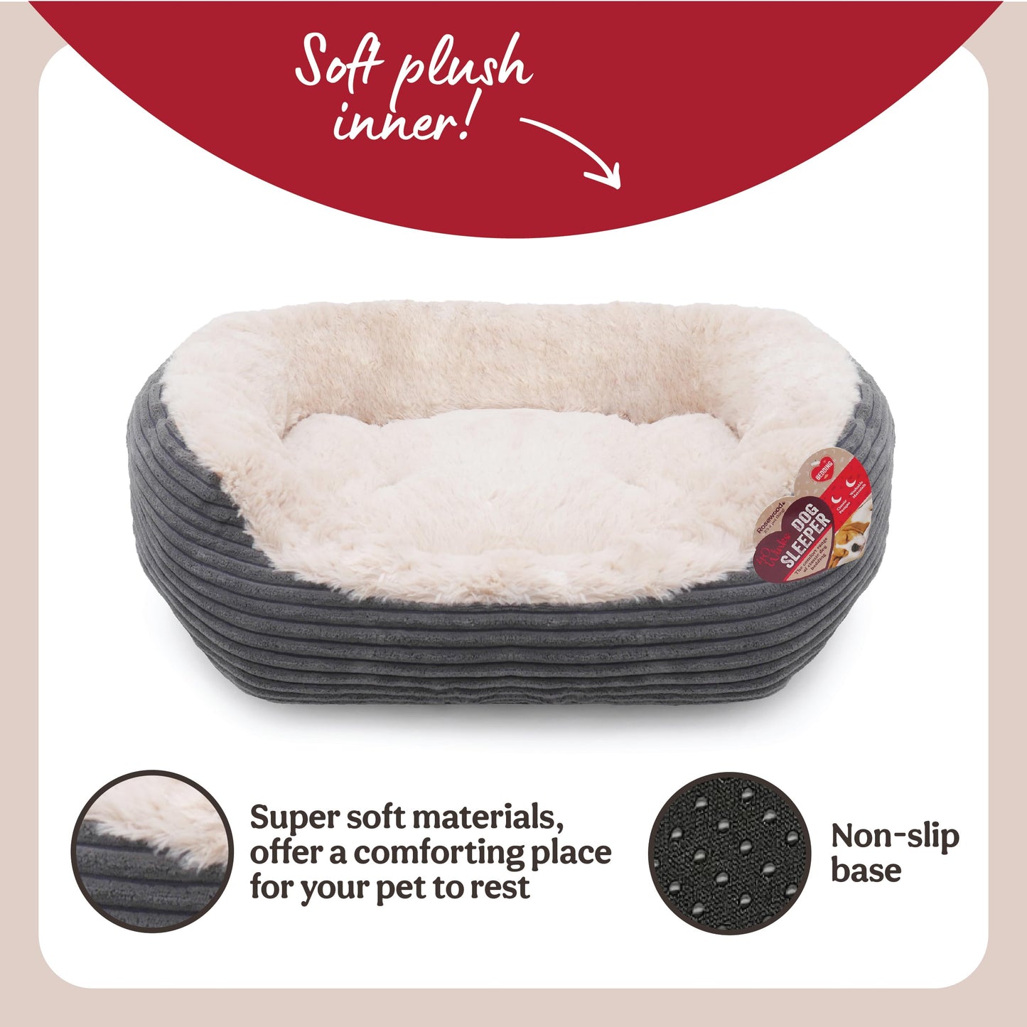 Rosewood 40 Winks Oval Sleepers - Grey Jumbo Cord/Plush 20" ped Bed