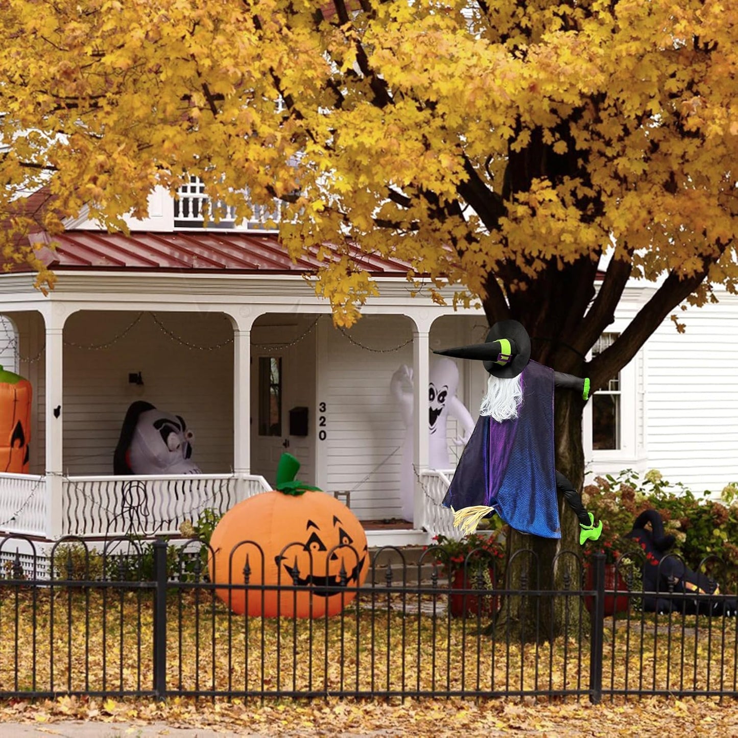 POPGIFTU 160cm Crashing Witch Halloween Decoration – Flying Witch Into Tree Hanging Prop for Garden, Front Porch, Pillars, Front Door & Haunted House Décor