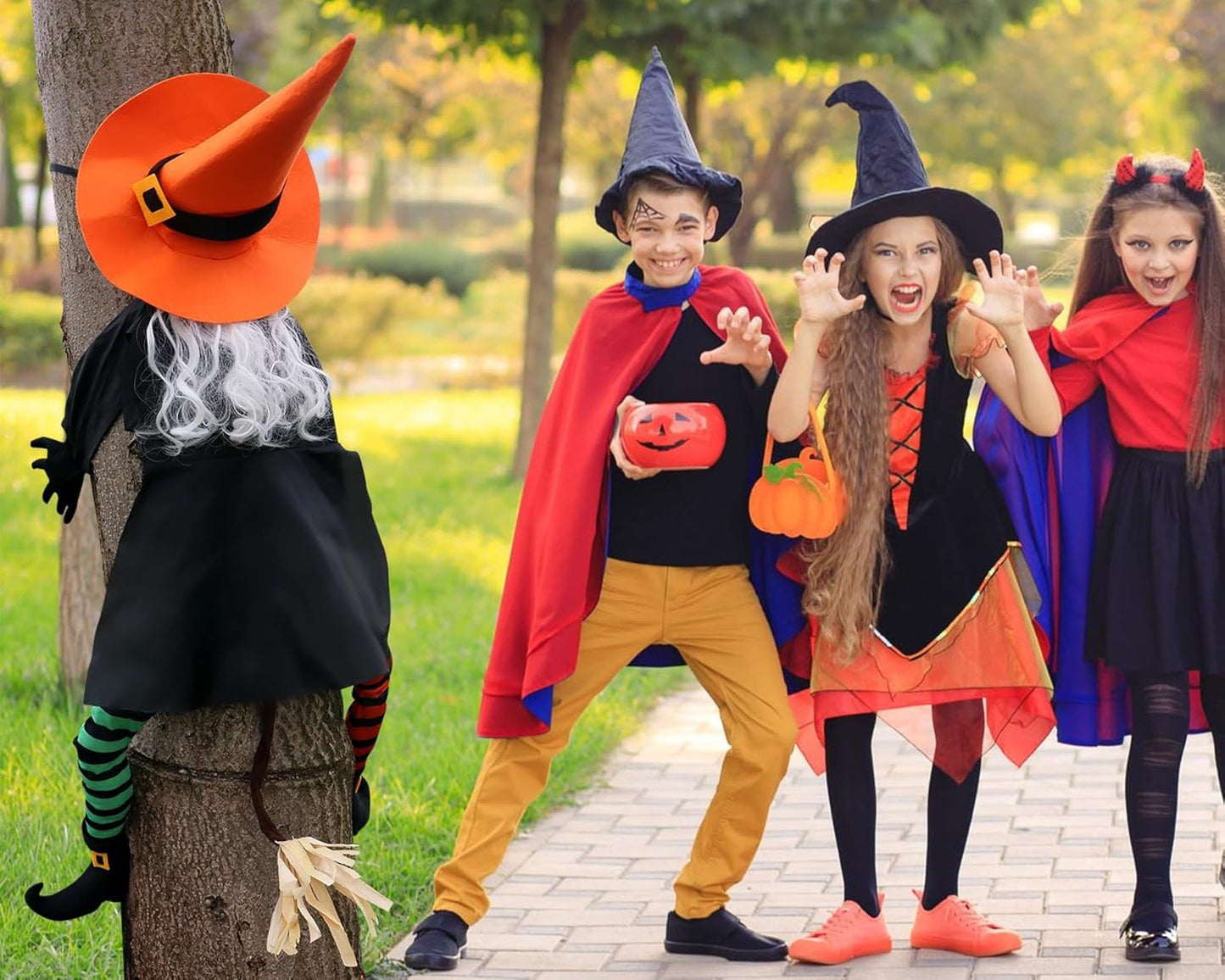 POPGIFTU 160cm Crashing Witch Halloween Decoration – Flying Witch Into Tree Hanging Prop for Garden, Front Porch, Pillars, Front Door & Haunted House Décor