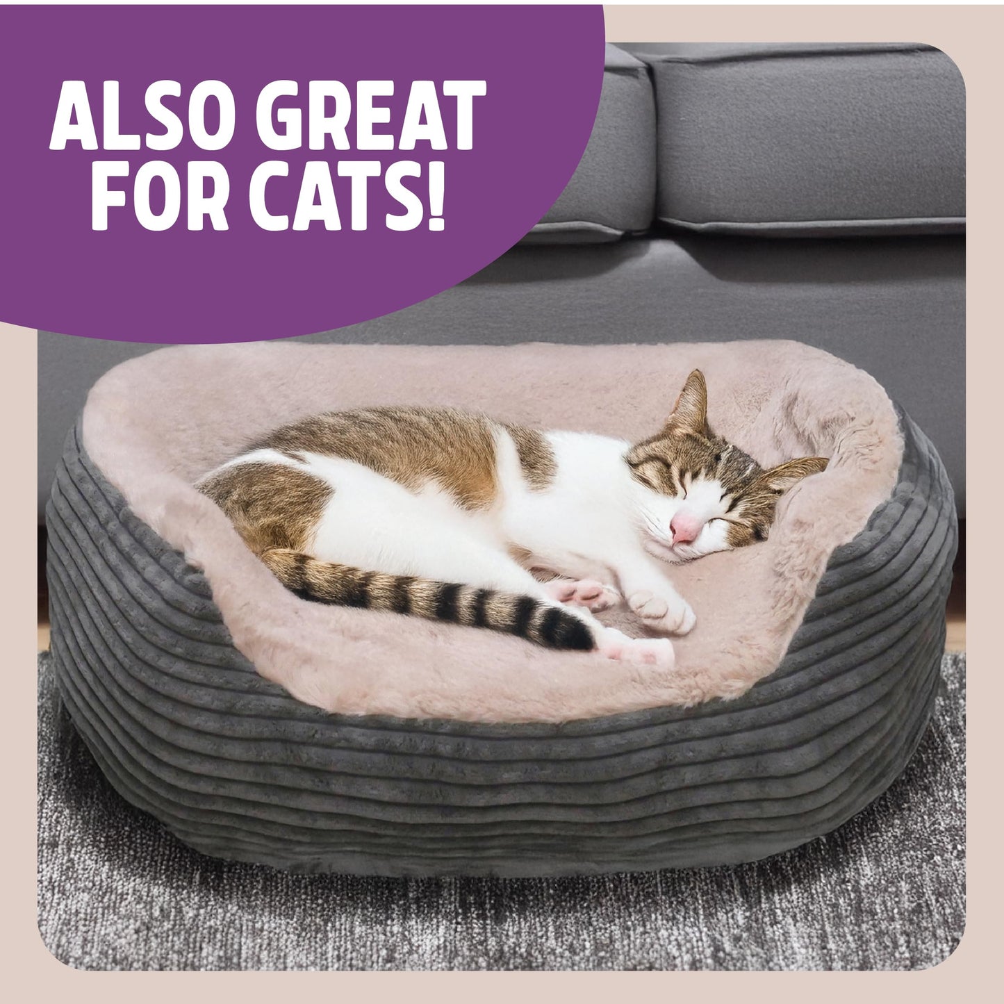 Rosewood 40 Winks Oval Sleepers - Grey Jumbo Cord/Plush 20" ped Bed