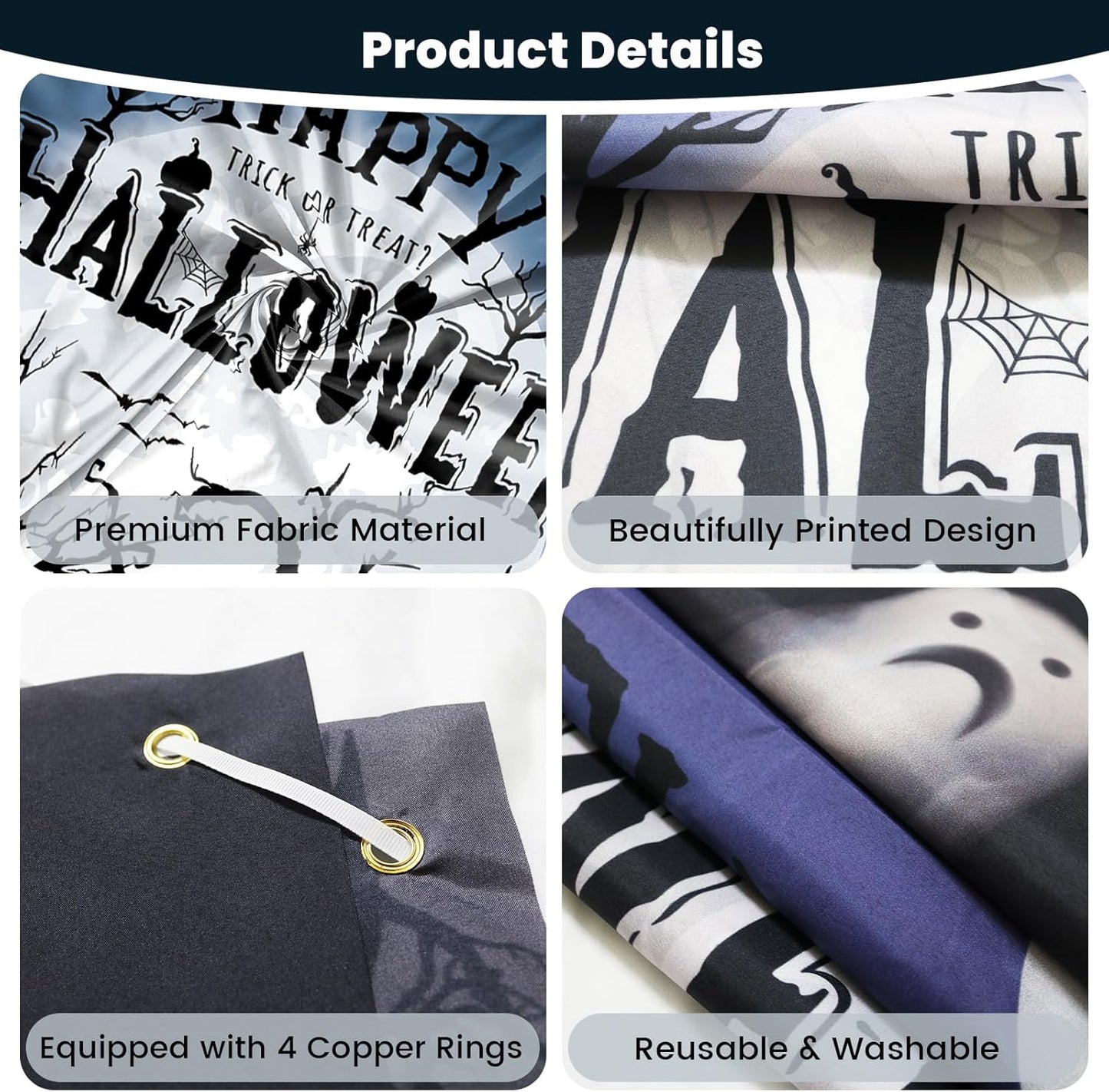 PartyYaa Halloween Banner Decorations, Long Halloween Banner Party Photo Booth, Pumpkin & Ghost Garden Fence Ornament for Indoor Outdoor