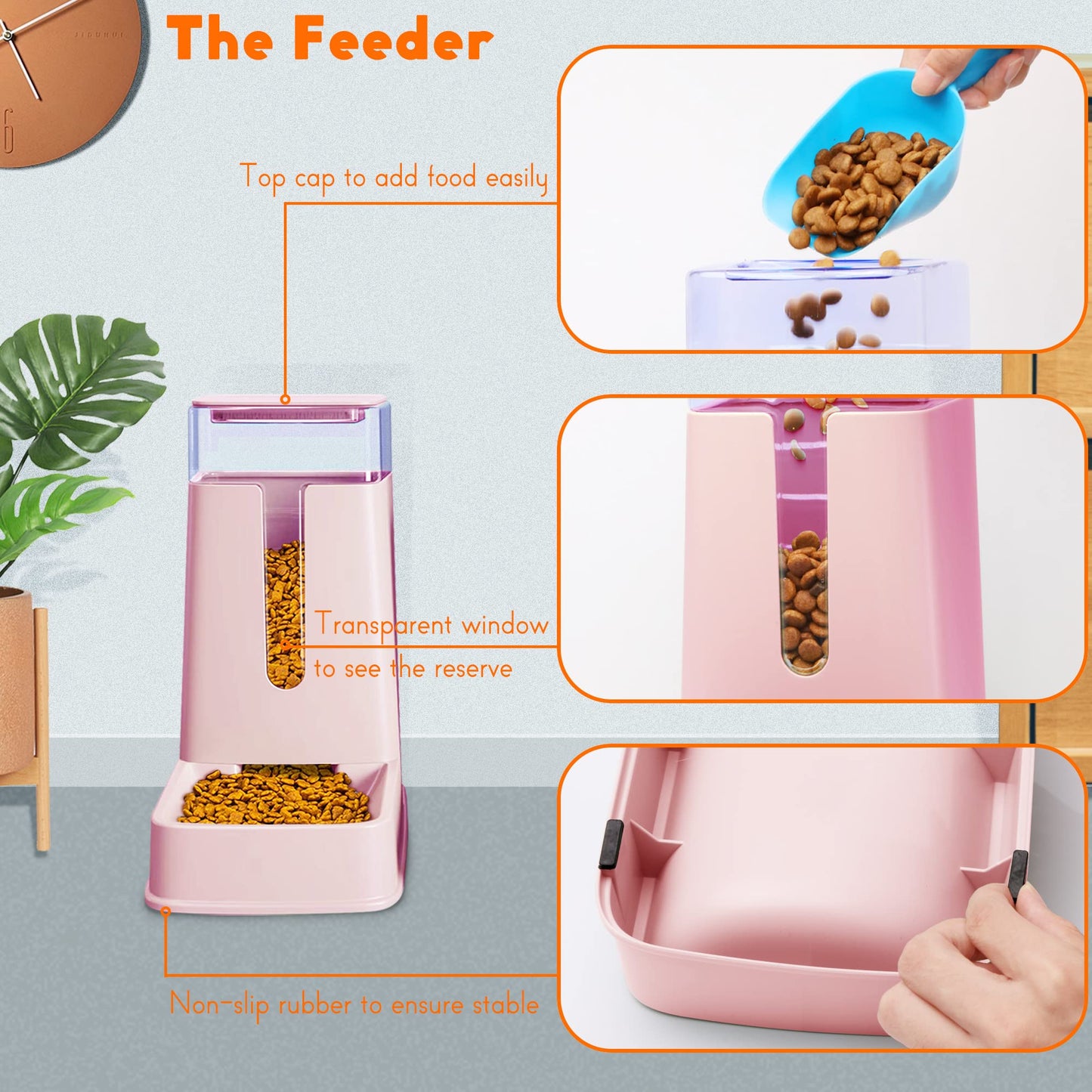 Automatic Cat & Dog Feeder with Water Dispenser β Hipidog Pink 1 Gallon
