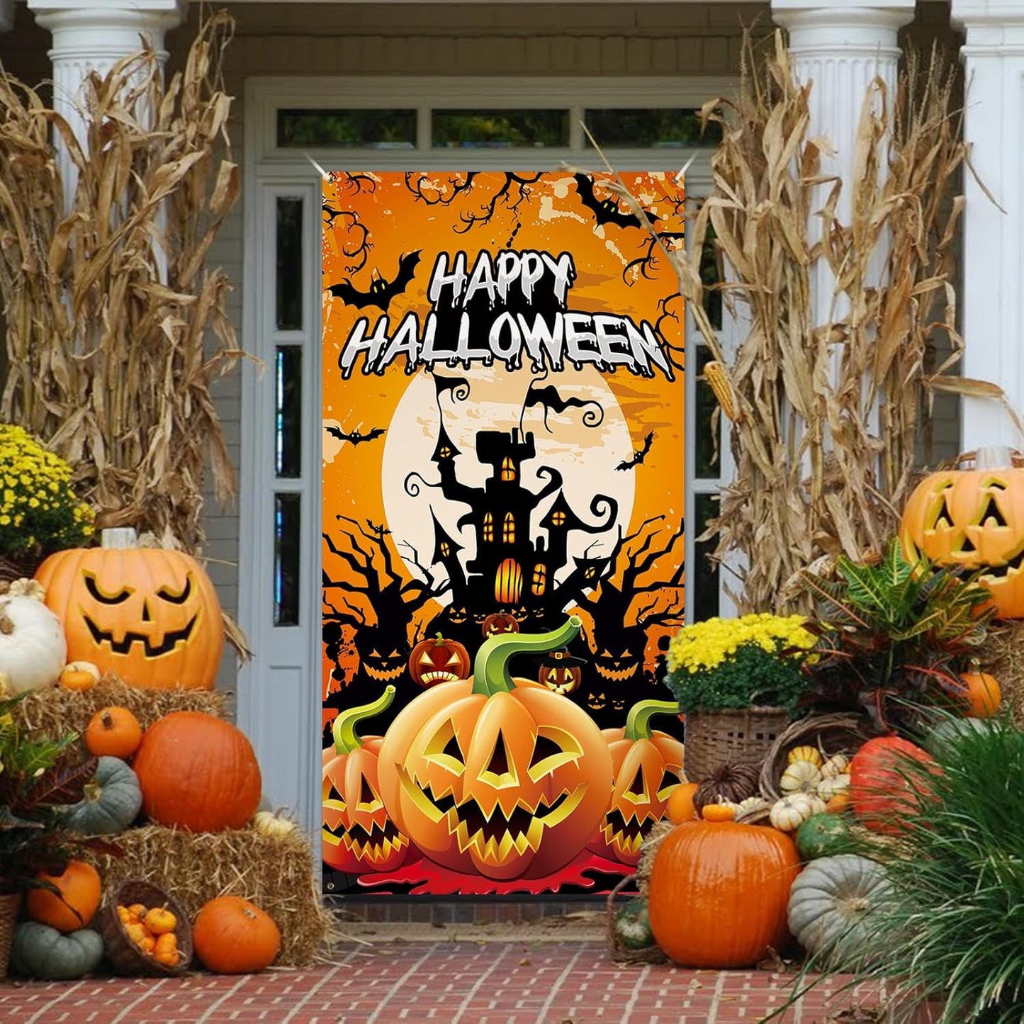 PartyYaa Halloween Banner Decorations, Long Halloween Banner Party Photo Booth, Pumpkin & Ghost Garden Fence Ornament for Indoor Outdoor