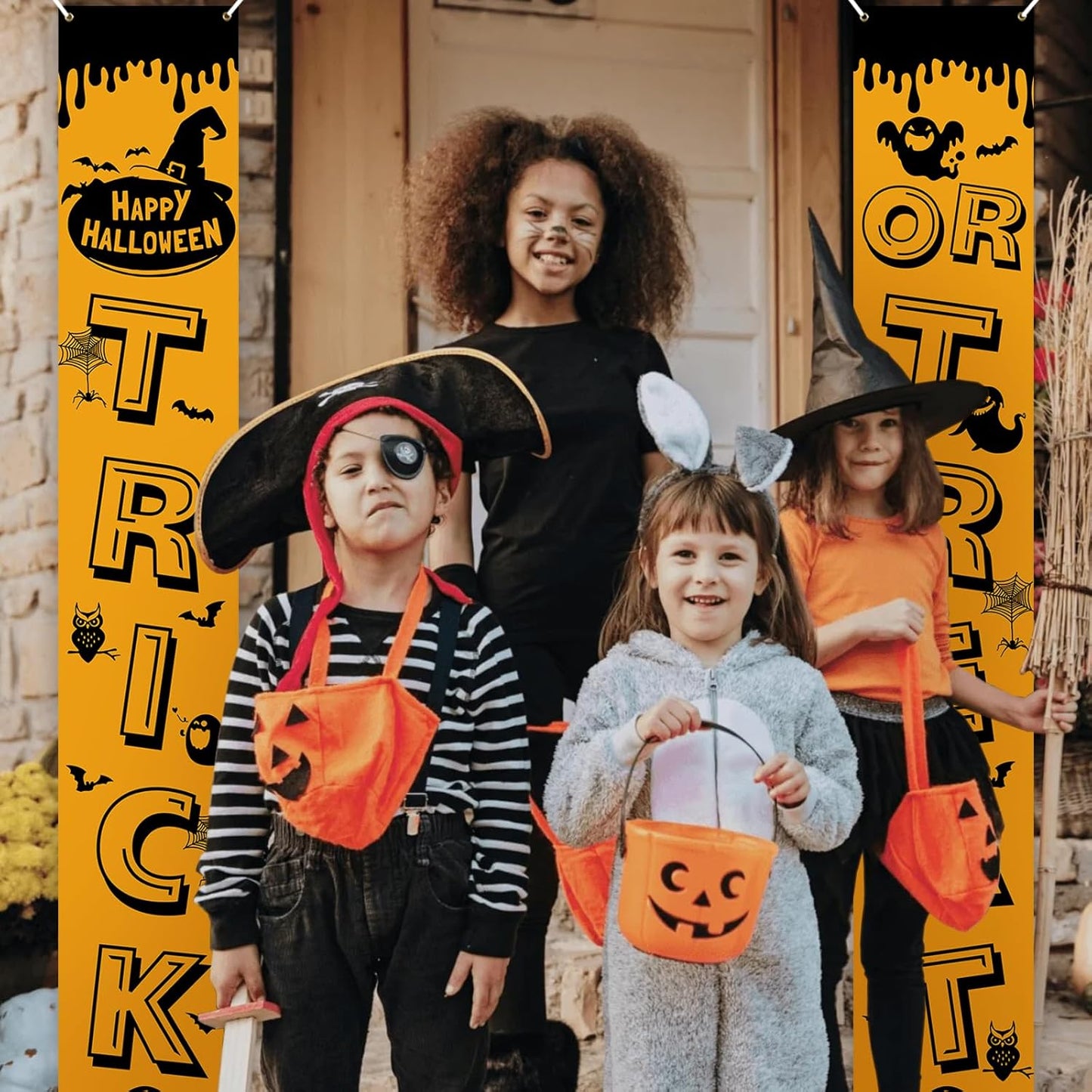 PartyYaa Halloween Banner Decorations, Long Halloween Banner Party Photo Booth, Pumpkin & Ghost Garden Fence Ornament for Indoor Outdoor