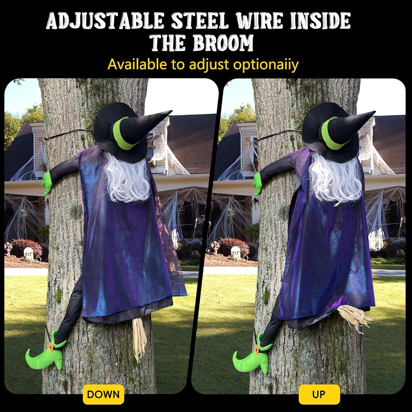 POPGIFTU 160cm Crashing Witch Halloween Decoration – Flying Witch Into Tree Hanging Prop for Garden, Front Porch, Pillars, Front Door & Haunted House Décor