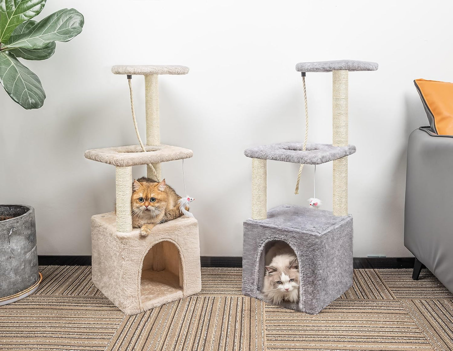 Cat Scratching Post, 90cm Cat Tree for Indoor Cats Multi-Level Stable Cat Tower for Climbing Playing and Relaxation