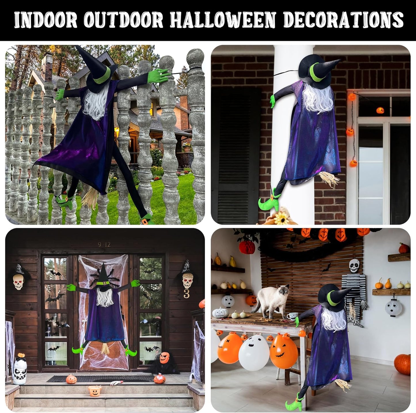 POPGIFTU 160cm Crashing Witch Halloween Decoration – Flying Witch Into Tree Hanging Prop for Garden, Front Porch, Pillars, Front Door & Haunted House Décor
