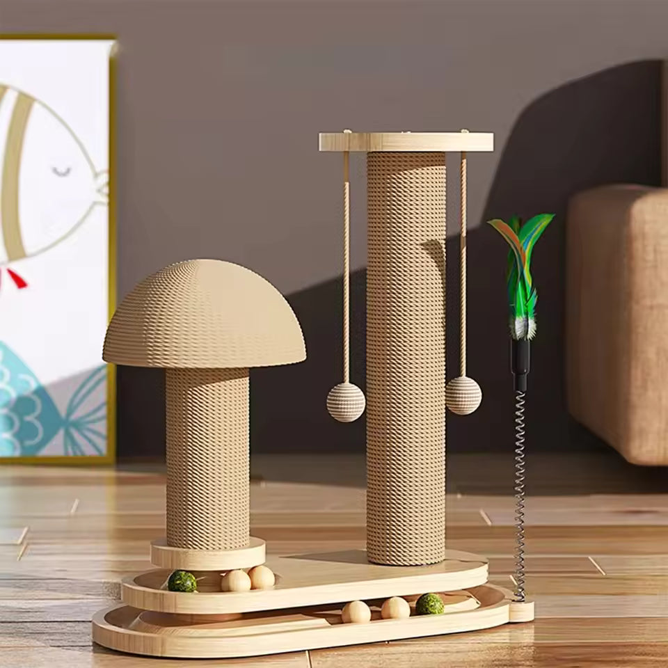 Scratche Track Ball Toy Scratcher Cat Tree Scratching Post Wooden Base Cat