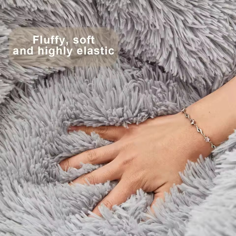 Dog Bed Donut Soft Round Plush Cat Beds For Calming Pet Anti Anxiety Washable