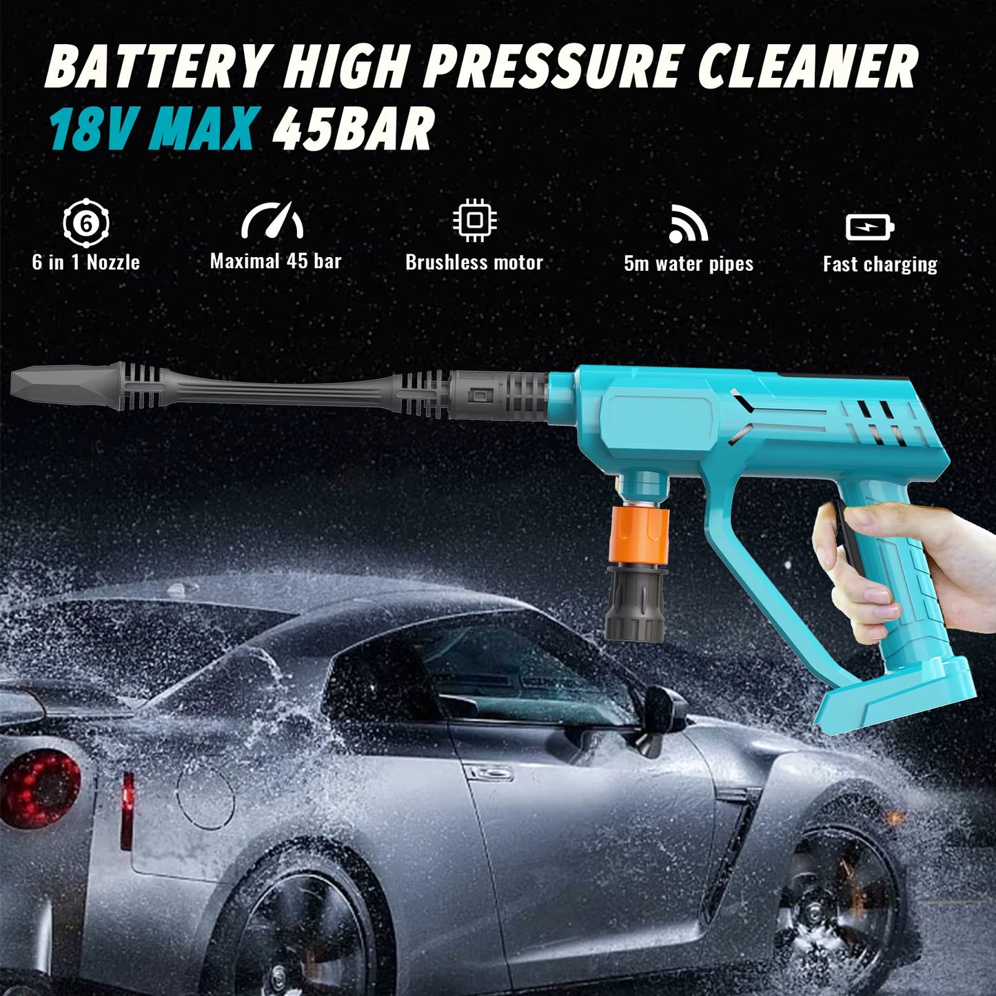 Cordless Pressure Washer, 18V Portable Pressure Washers replace for Makita 5M Hose,Portable Power Washers for Car Cleaning