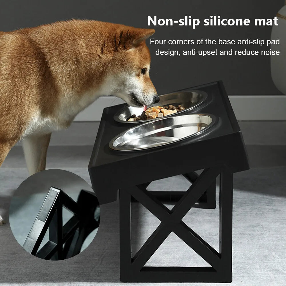 Large/XL Elevated Raised Double Dog Bowls Feeders With Adjustable Heights Stand