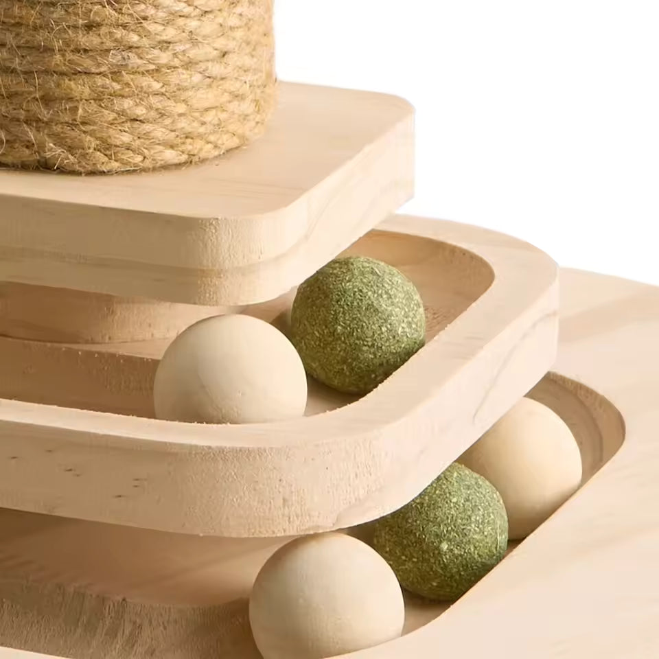 Scratche Track Ball Toy Scratcher Cat Tree Scratching Post Wooden Base Cat