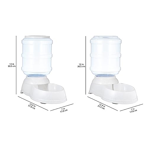 Basics Automatic Dog & Cat Water Dispenser + Gravity Feeder Set – 6lb Food / 1 Gallon Water, Gray (Pack of 2)