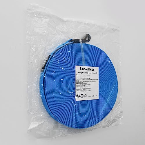 Looxmeer Dog Training Lead, 5M(16ft) Strong Extra Long Dog Lead for Small Medium Large Dog with Padded Handle & Storage Bag, Waterproof Dog Leash for Recall Tracking Hiking Hunting Obedience, Blue