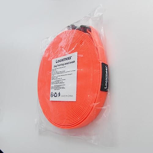 Looxmeer Training Lead for Dogs, 5m(16ft) Extra Long Line Dog Lead, Waterproof Dog Leash with Soft Padded Handle & Storage Bag for Training Recall Obedience, Tracking, Camping Play, Backyard, Orange