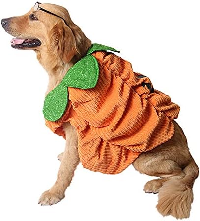 Halloween Pumpkin Dog Costume, Dog Cat Warm Costume Outfit Halloween Pet Cosplay Clothes with Pumpkin Hat for Small Medium Dogs Cats ("M" Size)