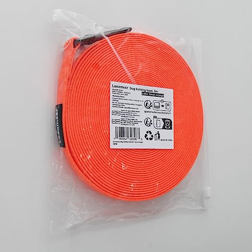 Looxmeer Training Lead for Dogs, 5m(16ft) Extra Long Line Dog Lead, Waterproof Dog Leash with Soft Padded Handle & Storage Bag for Training Recall Obedience, Tracking, Camping Play, Backyard, Orange