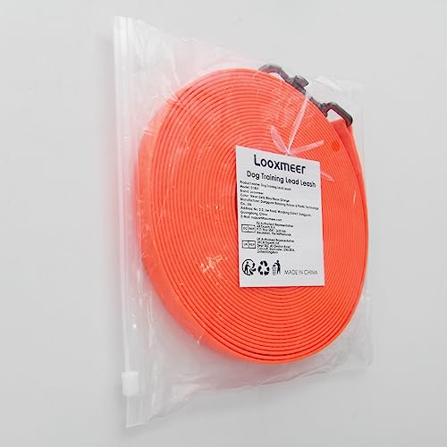Looxmeer Training Lead for Dogs, 5m(16ft) Extra Long Line Dog Lead, Waterproof Dog Leash with Soft Padded Handle & Storage Bag for Training Recall Obedience, Tracking, Camping Play, Backyard, Orange