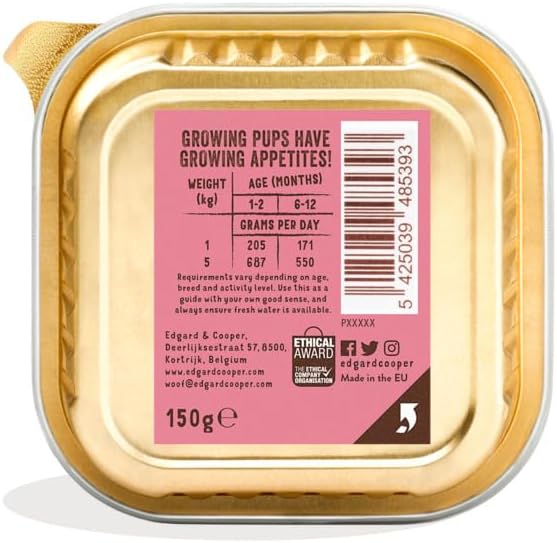 Edgard Cooper Puppy Grain-Free Wet Dog Food, Duck Chicken Natural Dogs Food in Cup with Fresh Meat Amino Acids, Gluten-Free, High Protein