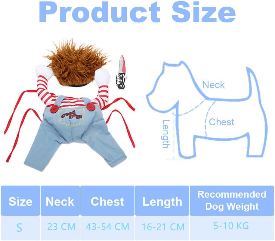 Deadly Doll Dog Clothes, Pets Costume Halloween Cosplay for Dogs, Funny Dog Party Clothes Hat Christmas Costume Dog Party Clothes (L)