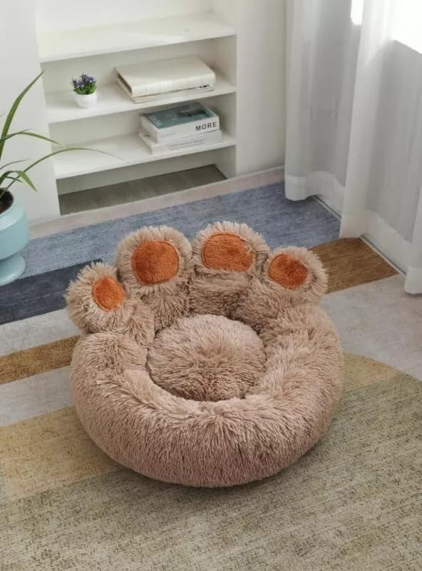 Luxury Calming Paw-Shaped Dog Bed – Ultra Soft Anti-Anxiety Plush Pet Sofa with Non-Slip Base
