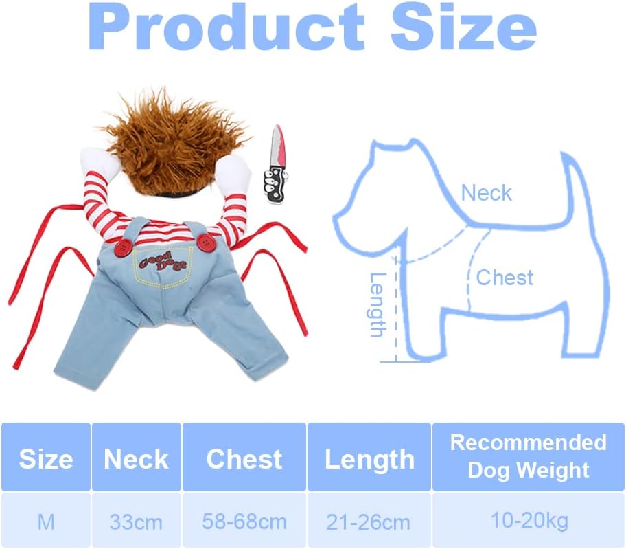 Deadly Doll Dog Clothes, Pets Costume Halloween Cosplay for Dogs, Funny Dog Party Clothes Hat Christmas Costume Dog Party Clothes (L)