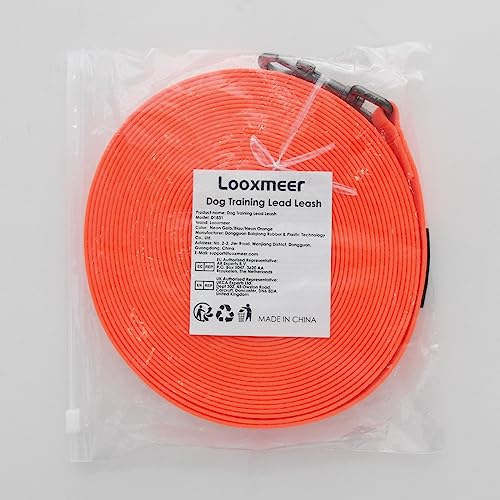 Looxmeer Training Lead for Dogs, 5m(16ft) Extra Long Line Dog Lead, Waterproof Dog Leash with Soft Padded Handle & Storage Bag for Training Recall Obedience, Tracking, Camping Play, Backyard, Orange
