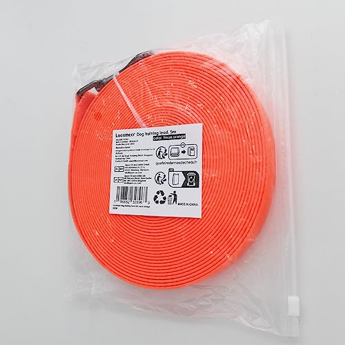 Looxmeer Training Lead for Dogs, 5m(16ft) Extra Long Line Dog Lead, Waterproof Dog Leash with Soft Padded Handle & Storage Bag for Training Recall Obedience, Tracking, Camping Play, Backyard, Orange