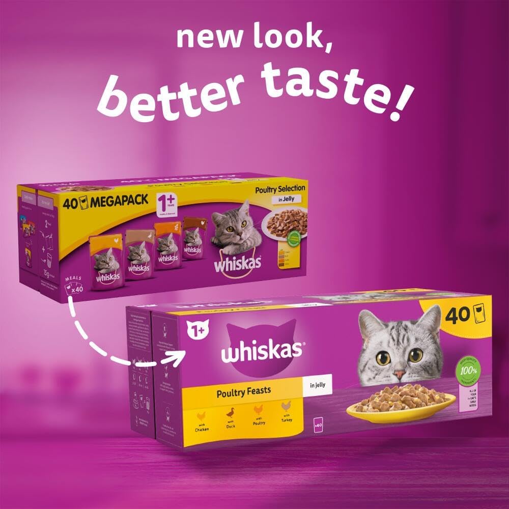 Whiskas 1+ Adult Wet Cat Food in Jelly — Fish & Poultry Flavours | Multipack