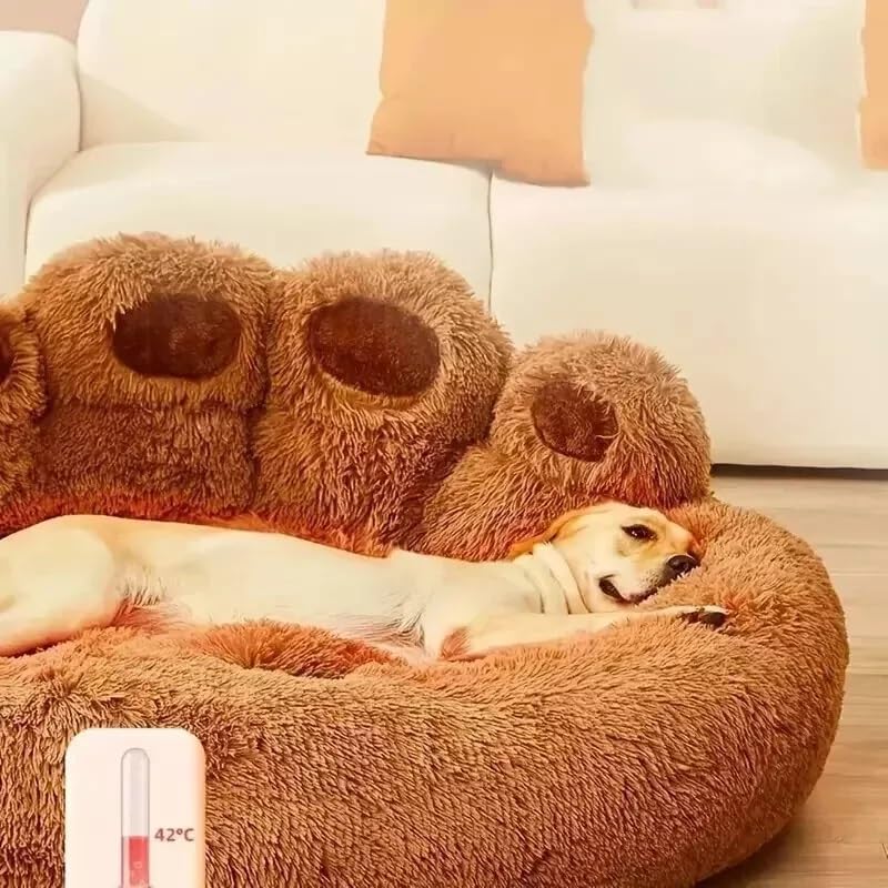 Luxury Calming Paw-Shaped Dog Bed – Ultra Soft Anti-Anxiety Plush Pet Sofa with Non-Slip Base