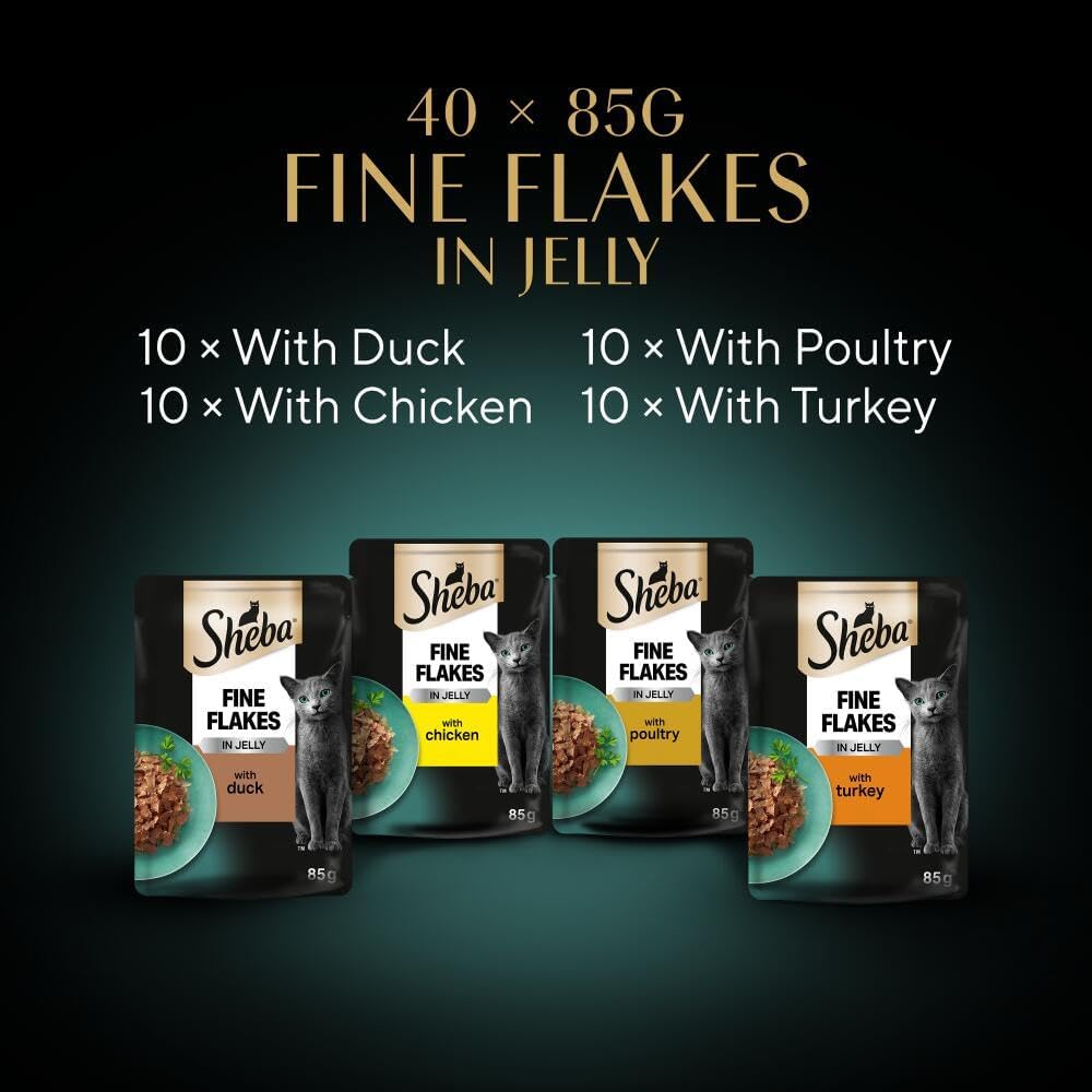 Sheba Fine Flakes in Jelly Wet Cat Food — Adult Cats | Poultry Collection, Fish Flavours