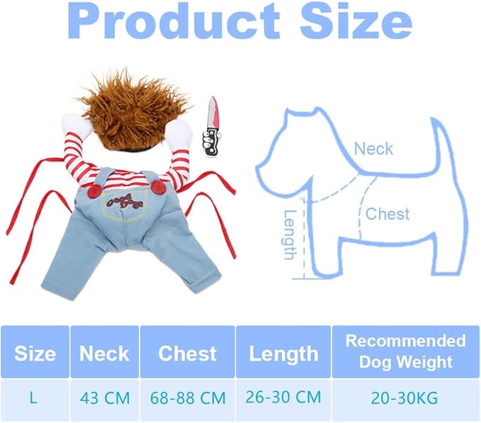 Deadly Doll Dog Clothes, Pets Costume Halloween Cosplay for Dogs, Funny Dog Party Clothes Hat Christmas Costume Dog Party Clothes (L)