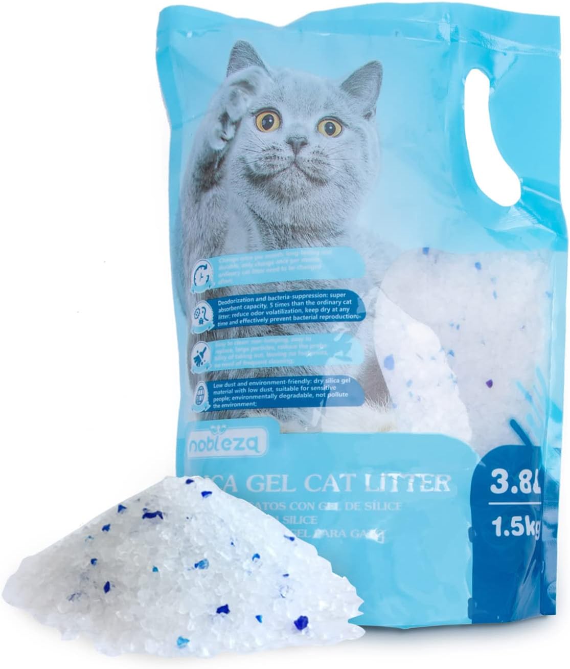 Nobleza - Silica Cat Litter Diamond Gel kitten Litter Absorbent, Comfortable Biodegradable