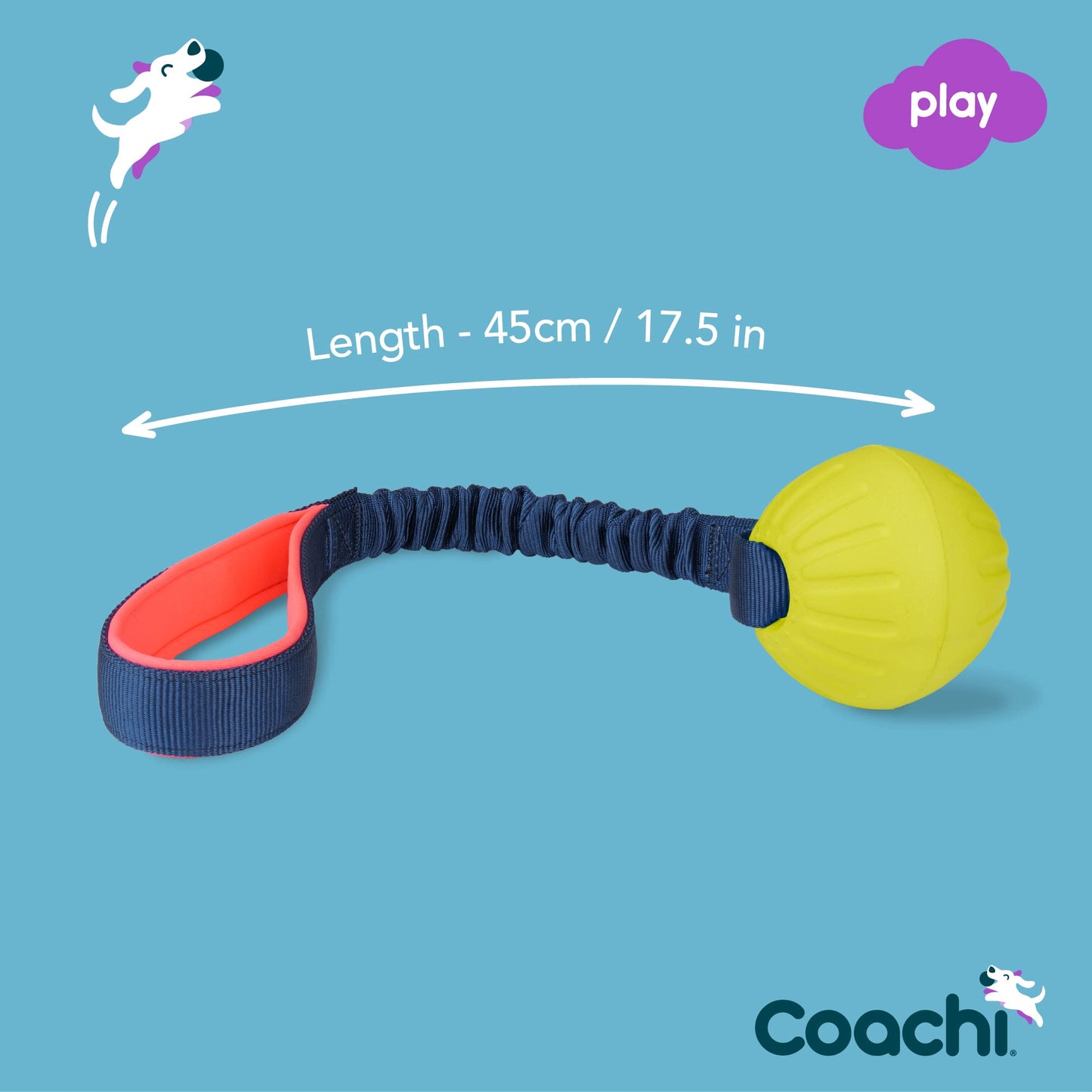 Coachi Tuggi Ball - Interactive Dog Toy for Tug of War & Play. Strong & Comfortable, Stretchy Bungee Handle, Reward Training, Interrupting Biting & Chewing. Ideal for Agility and Suitable for Puppies