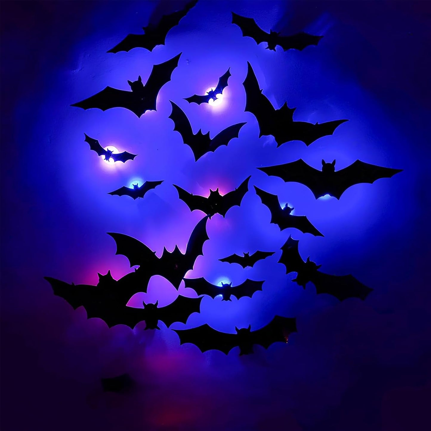 24PCS LED Halloween Bats Decorations, 3D Luminous Wall Stickers Bat Decorations with LED Lights PVC Bats Halloween Wall Decor for Indoor Window Door Wall DIY Party Supplies (Purple)