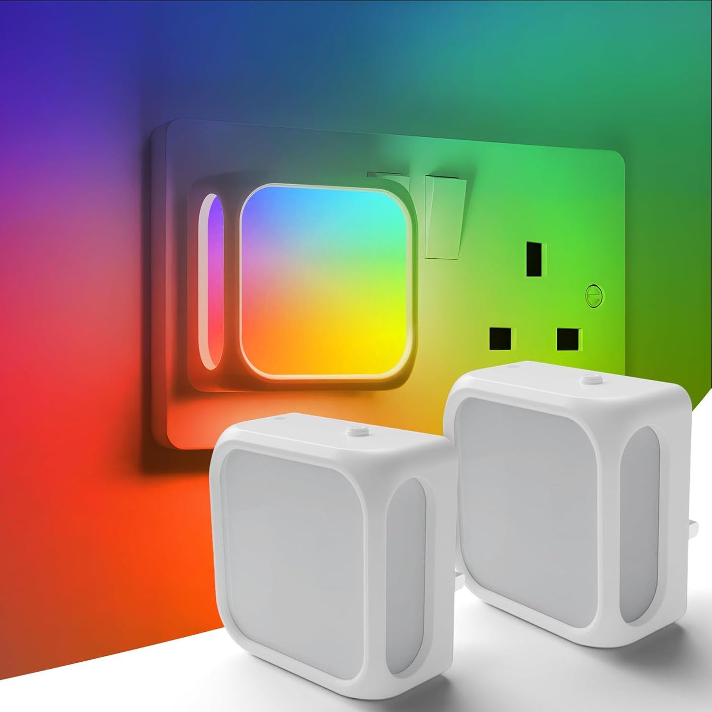 PURSNIC Night Light Plug in Wall, with Dusk to Dawn Photocell Sensor, 6000K Cool White, Brightness Adjustable, 1W LED Night Light for Kids, Bedroom, Hallway, Stairs, 2 Pack