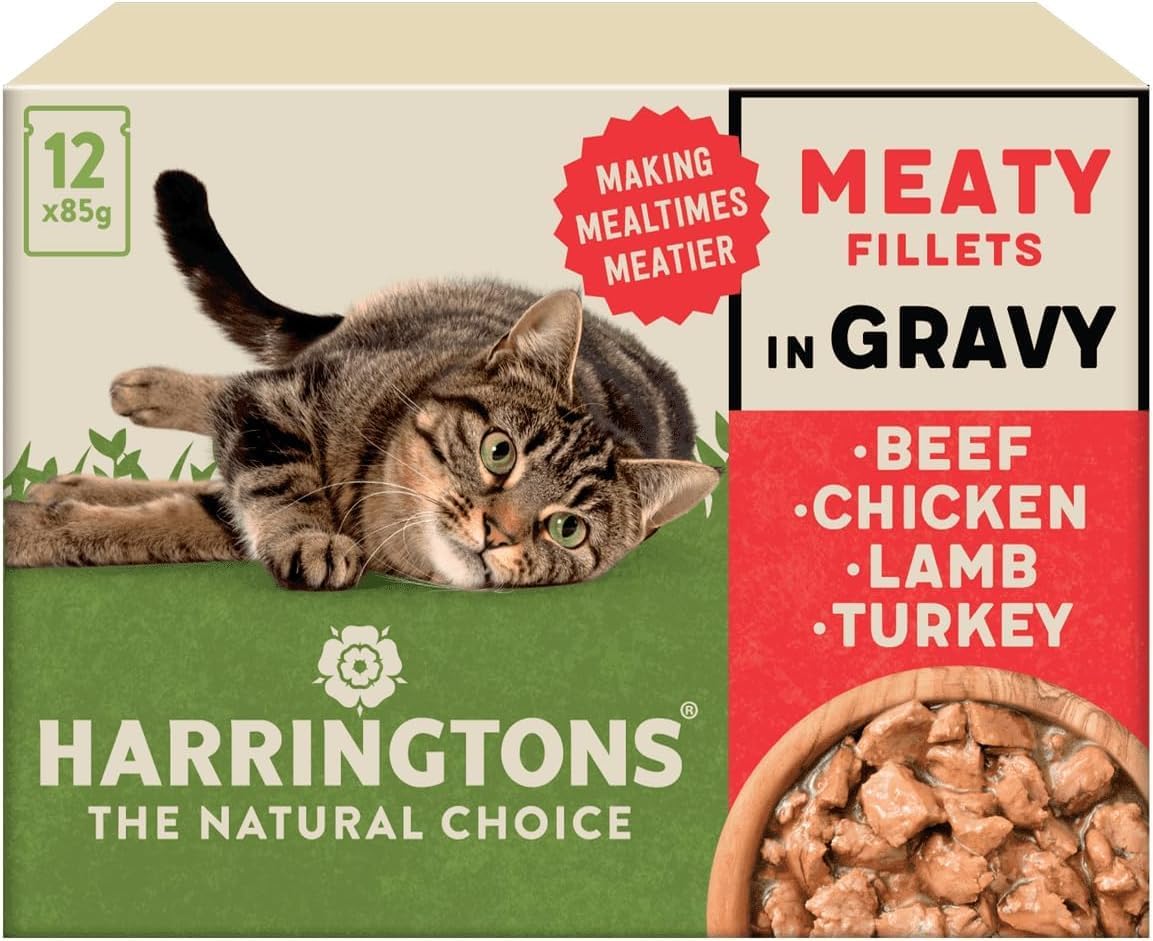 Harringtons Grain Free Wet Cat Food for Adult Cats – Beef, Chicken, Lamb & Turkey in Gravy & Jelly