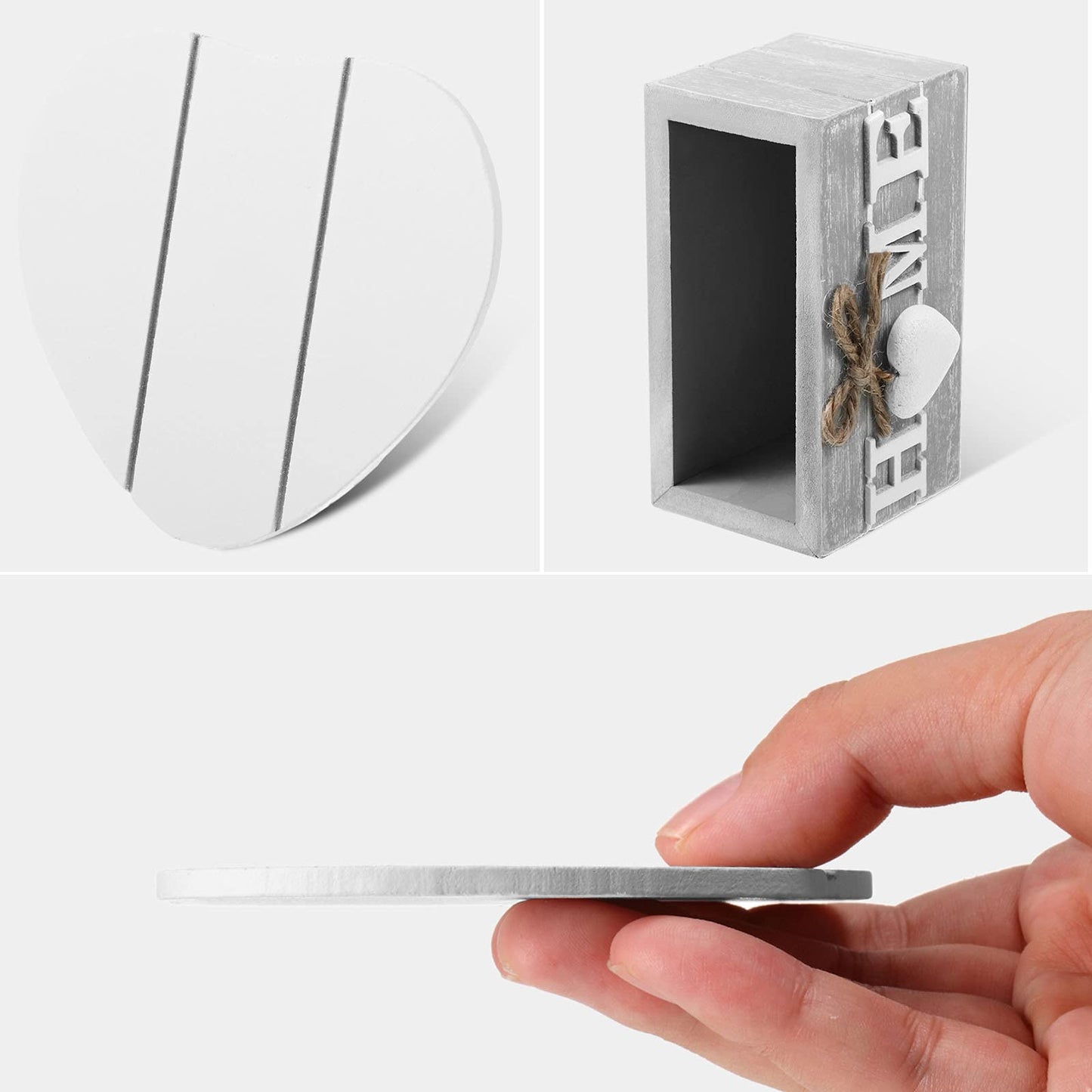 Heartwood Drink Coasters Set of 6, Farmhouse Style with Holder, Funny Designs for Coffee Table Protection, Perfect Housewarming Gifts for New Home Decoration, 4 Inch (Grey,Home)