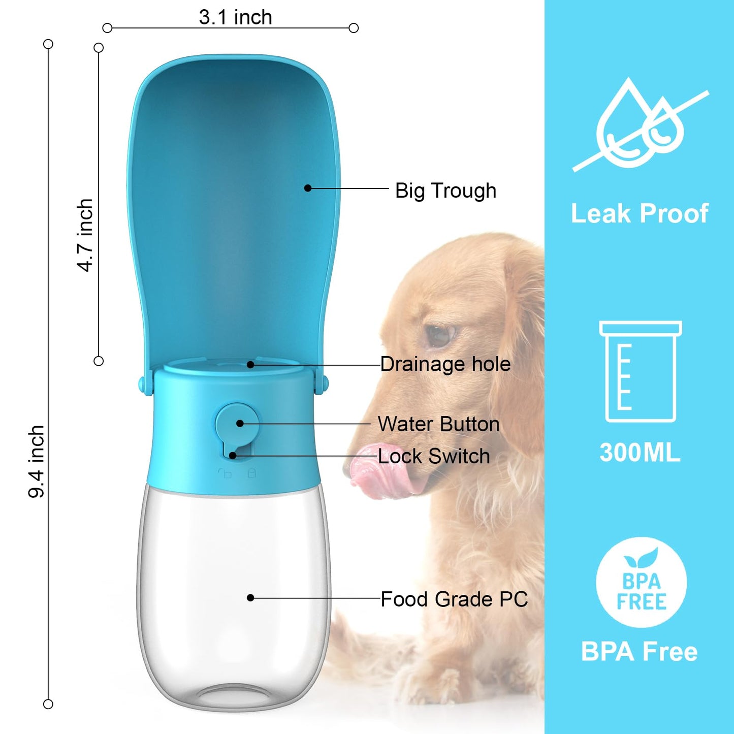 Gezimetie Dog Water Bottle – Foldable Pet Water Dispenser with Waste Bag Holder for Walking & Travel