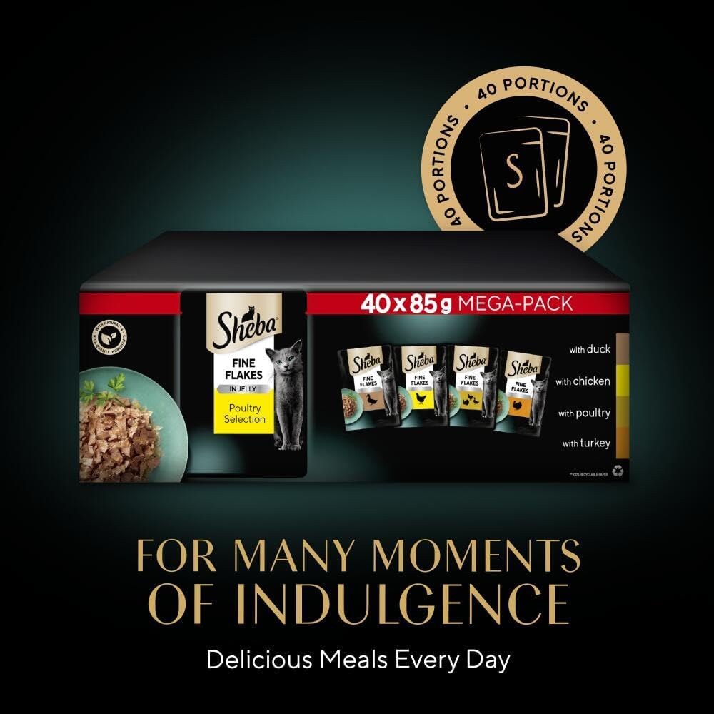 Sheba Fine Flakes in Jelly Wet Cat Food — Adult Cats | Poultry Collection, Fish Flavours