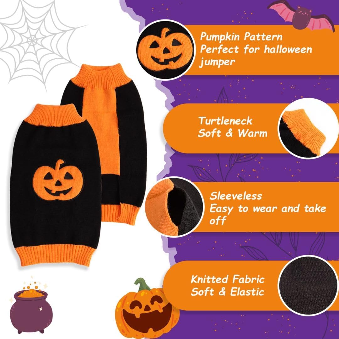 Knitted Pumpkin Dog Costume - Halloween Jumper for Small, Medium & Large Dogs - Funny Party Outfit for Cats & Puppies - Black