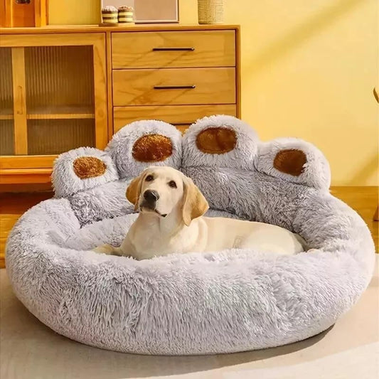 Luxury Calming Paw-Shaped Dog Bed – Ultra Soft Anti-Anxiety Plush Pet Sofa with Non-Slip Base