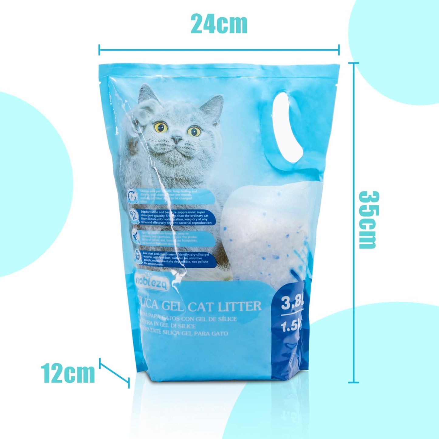 Nobleza - Silica Cat Litter Diamond Gel kitten Litter Absorbent, Comfortable Biodegradable