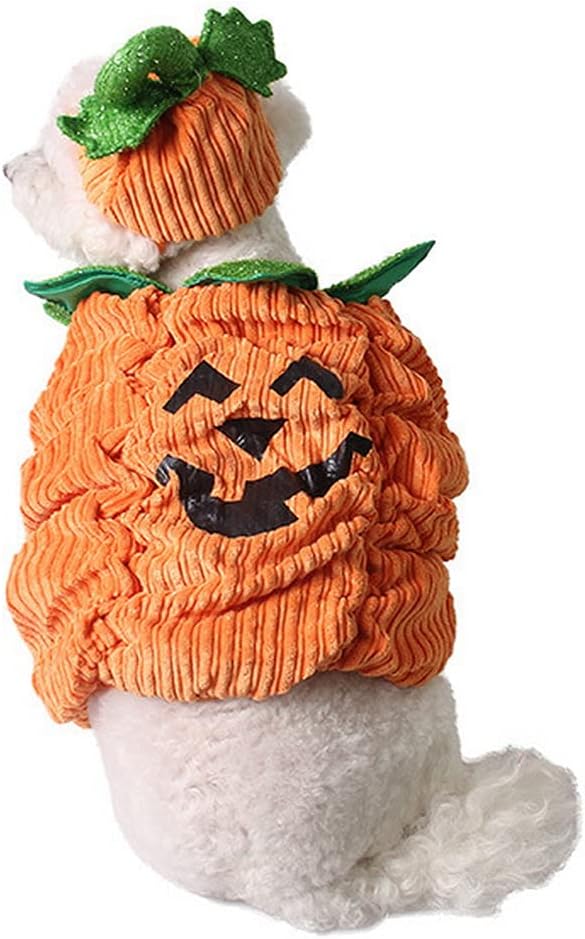 Halloween Pumpkin Dog Costume, Dog Cat Warm Costume Outfit Halloween Pet Cosplay Clothes with Pumpkin Hat for Small Medium Dogs Cats ("M" Size)
